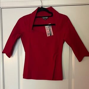 Bettie Page Red Blouse with Unique Neckline